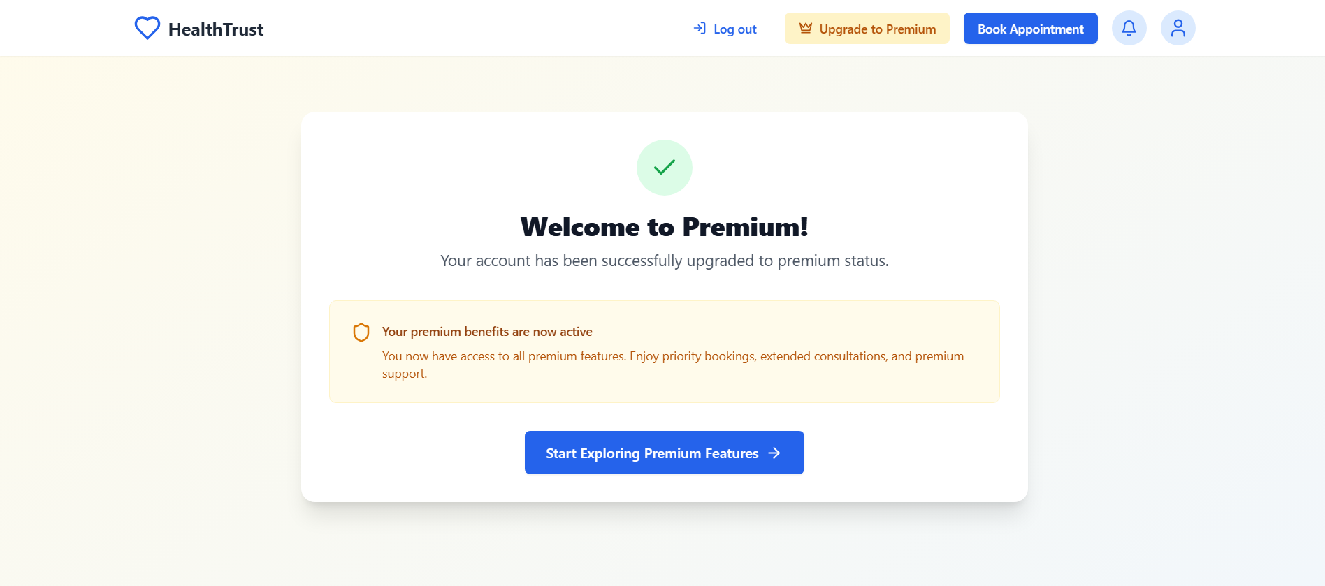 HealthTrust homepage showing Expert Health Consultations Anytime Anywhere landing hero